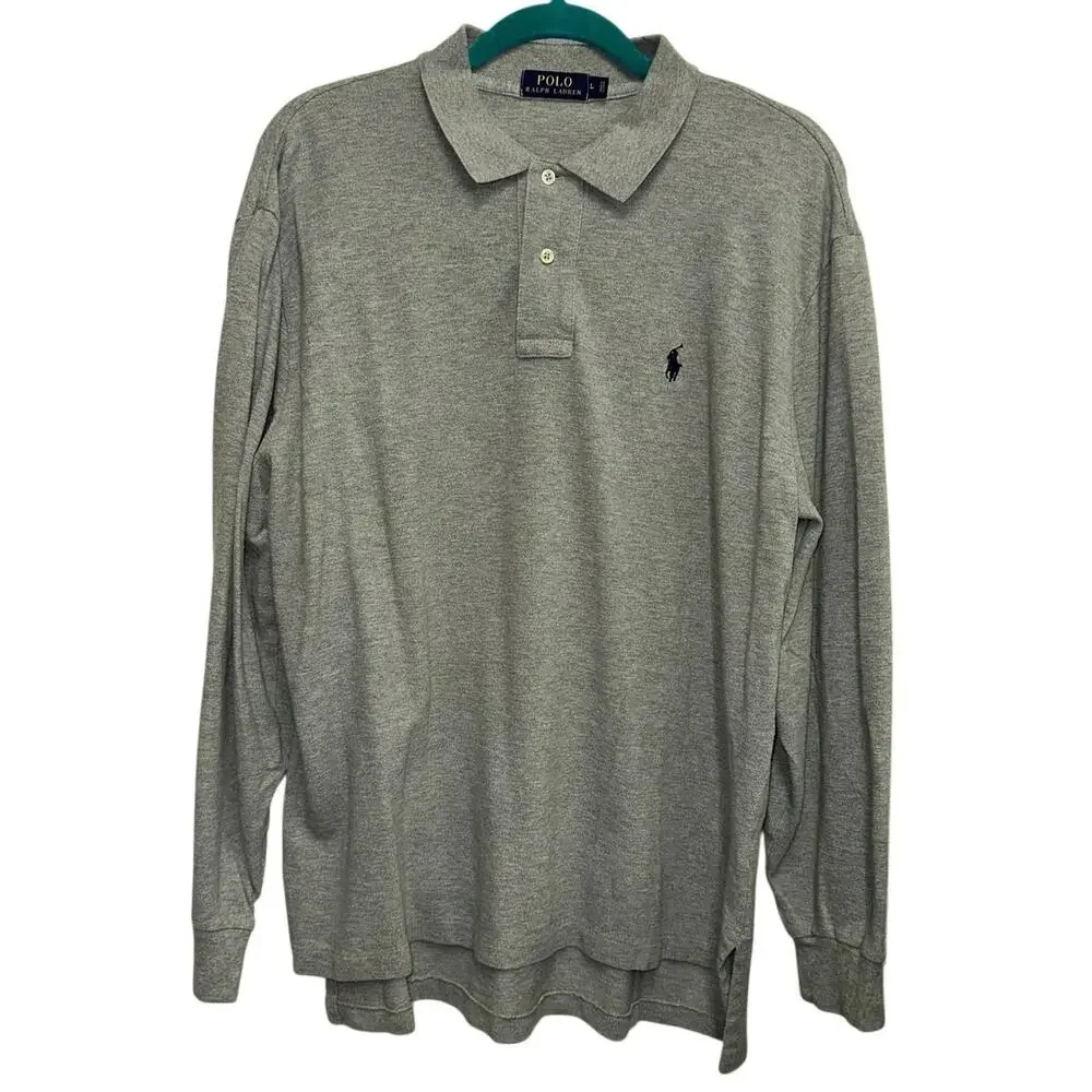 Polo Ralph Lauren Long Sleeve Polo Shirt Large Gray Classic Fit